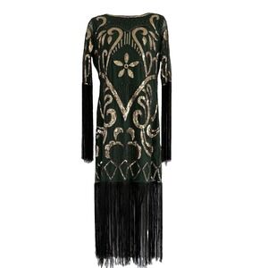 BABEYOND Paisley Cut-Out Backless Fringe Dress 1920s Flapper  Dress Women's M